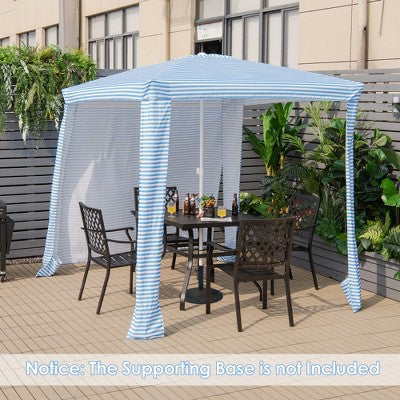  Costway 6.6' X 6.6' Foldable Beach Cabana Easy-Setup Beach Canopy W/ Carry Bag Navy\Blue