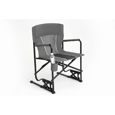  DOMETOUR Freestyle Rocker Camping Chair, Portable Folding Rocking Chair With Armrests, Drink Holder & Comfortable Backrest - Grey