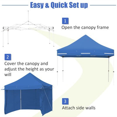  Tangkula 10x10ft Pop Up Tent, 4 Height Adjustment Folding Camping Tent With Awning