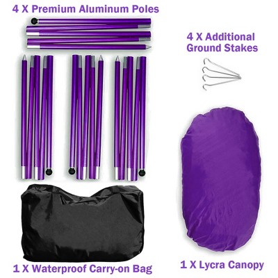  Costway Family Beach Tent Canopy W/4 Poles Sandbag Anchors 10'x9' UPF50+ Purple/Green/Blue