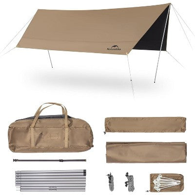  Naturehike Camping Tent Tarp With Poles, Waterproof PU 18000mm+, Anti-UV UPF2000+ Camping Sun Shelter Rain Fly, Camping Tent Canopy For Outdoor Party