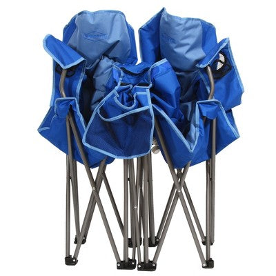  Kamp-Rite Portable 2 Person Double Folding Collapsible Padded Outdoor Lawn Beach Chair With Cooler For Camping Gear, Tailgating, & Sports, 2-Tone Blue
