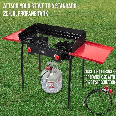  Hike Crew Double-Burner Camping Stove, Portable Propane Stovetop W/Bag