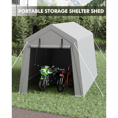  7x15 FT Portable Outdoor Storage Shed – Heavy Duty Waterproof Shelter Tent With Zipper Door For Motorcycle, Bikes, Firewood, And Garden Tools