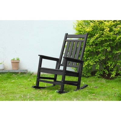  Gulches Outdoor Portable Chairs - Oversized Black Rocking Chair With Wood-Texture, All-Weather Porch Rocker