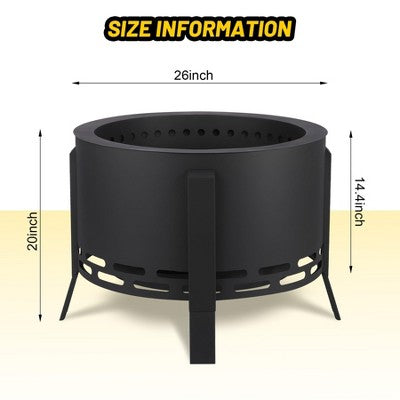  26" Patio Fire Pit Outside Outdoor Wood Burning Modern Bonfire Firepit Outdoor Smokeless Fire Pits For Backyard/ Patio/Camping Deck/ Picnic/ Porch