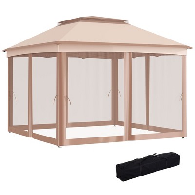  Outsunny 11' X 11' Pop Up Gazebo Outdoor Canopy Shelter With 2-Tier Soft Top, And Removable Zipper Netting, Event Tent With Large Shade, And Storage Bag For Patio, Backyard, Garden