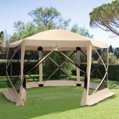  Outsunny 6-Sided Hexagon Pop Up Party Tent Gazebo With Mesh Netting Walls & Shaded Interior, 12' X 12'