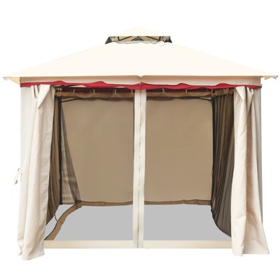  Tangkula 13'x10'Outdoor Canopy Gazebo Art Steel Frame 2-Tiers Party Patio Large Canopy Gazebo W/Netting&Side Walls