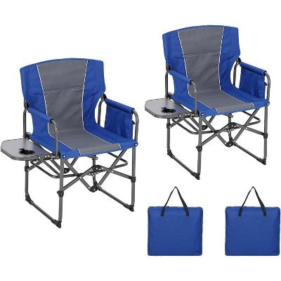  2 Pack Oversized Director's Camping Chairs, Heavy-Duty Folding With Side Table & Storage Pouch, 330 Lb Capacity, Beach, Picnic, Tailgating