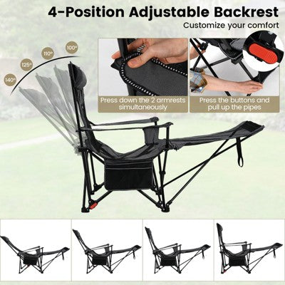  Tangkula 2PCS Camping Lounge Chair W/Detachable Footrest 4-position Backrest Carrying Bag