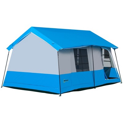  Outsunny 8-10 Man Camping Tent With Weatherproof Rain Cover, Double Layer Backpacking Family Shelter With Mesh Windows, Zipper Door, Portable Carry Bag For Hiking
