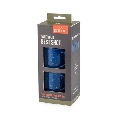  Foster & Rye Camping Mug Shot Glasses, Speckled Blue Enamel Novelty Shooters With Handle, 2.6 Oz Set Of 2, Dark Blue