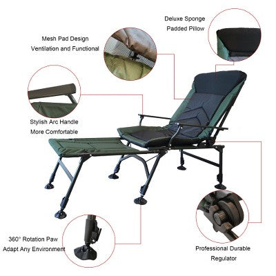  YUHAO Outdoor Detachable Footrest Adjustable Backrest Portable Folding Reclining For Camping Beach Hiking Fishing，Green + Black