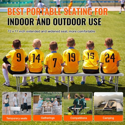  VEVOR Plastic Folding Bench, 6 FT Portable Folding Bench, Smooth HDPE Waterproof Outdoor Bench, Picnic Camping Dining Seat With Carrying Handle