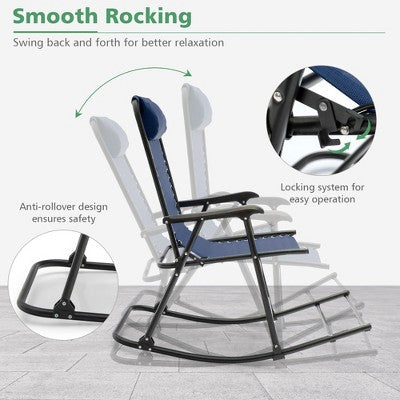  Costway Folding Zero Gravity Rocking Chair Rocker Porch Outdoor Patio Headrest Blue