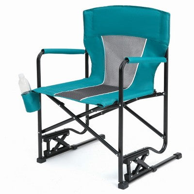  Metal Frame Outdoor Mesh Fabric Back Rocker Camping Chair,Portable Folding Rocking Arm Chair With Cup Holder,Heavy Duty Rocker Chair-Coolbibila