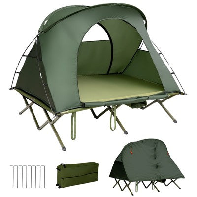  Tangkula 2-Person Folding Camping Tent Cot Outdoor Elevated Tent W/External Cover Green/Gray