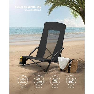  Portable Folding Beach Camping Chair With High Backrest, Cup Holder, Lightweight Heavy-Duty Design, Supports 330 Lbs,