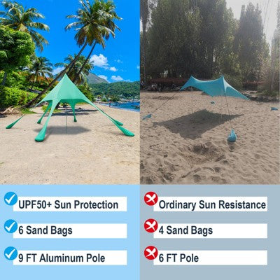  Tangkula 20 X 20 FT Beach Tent Beach Canopy W/ UPF50+ Sun Protection Carrying Bag & Sand Shovel Aluminum Pole & 6 Ground Stakes Blue/Green