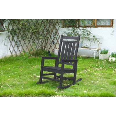  Gulches Outdoor Portable Chairs - Oversized Black Rocking Chair With Wood-Texture, All-Weather Porch Rocker