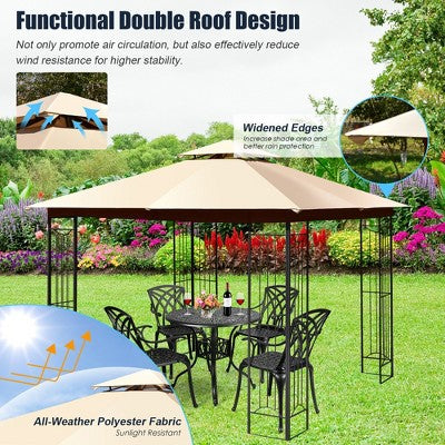  Costway 10' X 10' Patio Canopy Gazebo Outdoor 2-Tier Steel Tent Heavy-Duty L-Shaped