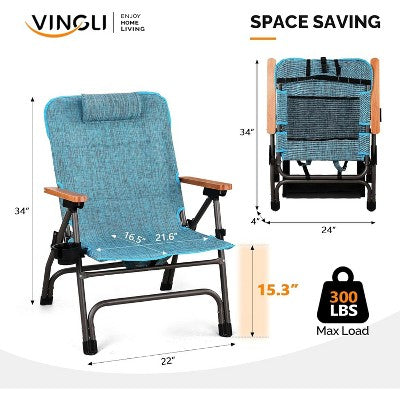  VINGLI Aluminum Folding Camping Chair,Backpack Camping Chair For Adults With Cup Holder, Heavy Duty Outdoor Chairs Support 300LBS,Lawn Chairs