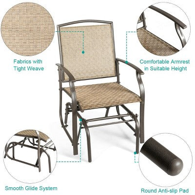  Costway 2PCS Patio Swing Single Glider Chair Rocking Seating Steel Frame Garden Brown