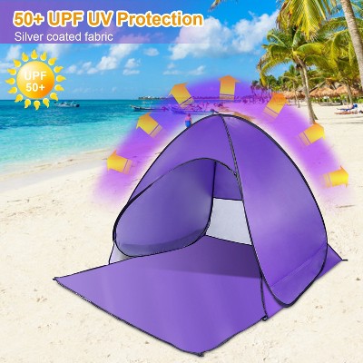  NAYSAYE Camping Tent 2-3 Person Pop Up Beach Tent With Net Window UV Protection Waterproof For Camping Outdoor, Purple