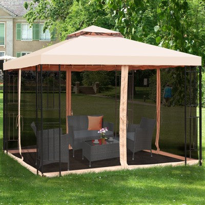  Tangkula 10'x10'Outdoor Canopy Gazebo Art Steel Frame 2-Tiers Party Patio Large Canopy Gazebo W/Netting&Side Walls