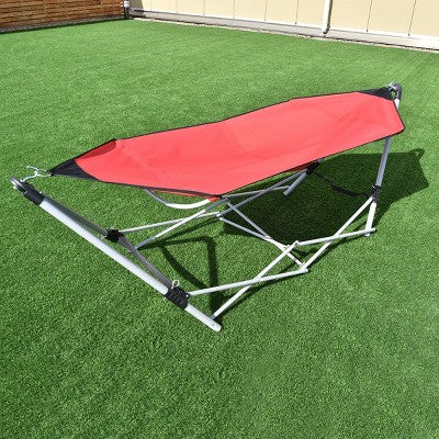  Costway Red Portable Folding Hammock Lounge Camping Bed Steel Frame Stand W/Carry Bag