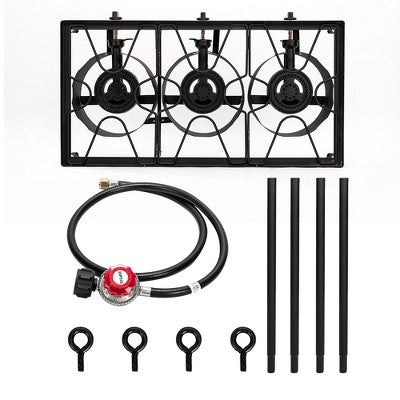  KTMBDW Outdoor Camp Stove High Pressure Propane Gas Cooker Portable Cast Iron Patio Cooking Burner (Three Burner 225000-BTU), Black