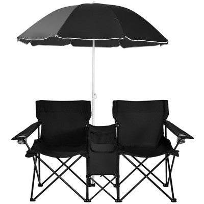  Portable Folding Picnic Double Chair W/Umbrella Table Cooler Beach Camping Turquoise\Black\Red\Gray