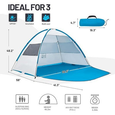  Boersma Beach Tent – UPF 50+ Sun Protection, Fits 3 People. Portable, Easy Setup Cabana For Beach, Park, Or Outdoor Shade Anywhere.