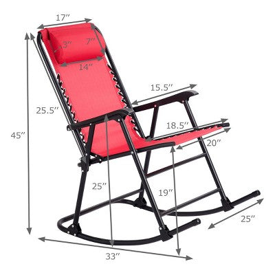  Costway Folding Zero Gravity Rocking Chair Rocker Porch Outdoor Patio Headrest Red