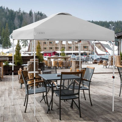  Tangkula 6.6’ X 6.6’ Pop-up Canopy Tent Outdoor Camping Sun Shelter W/ Portable Roller Bag & 4 Weight Bags Blue/ White/ Grey