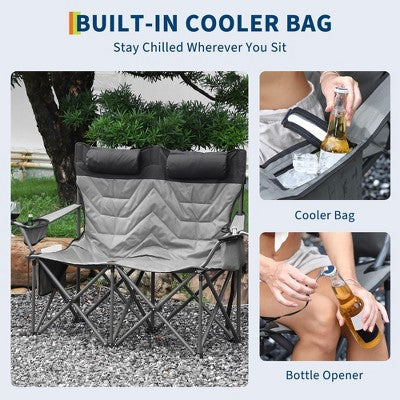 Oversized Double Camping Chairs, Heavy Duty Padded Loveseat Chair - 900Lbs Support For Adult