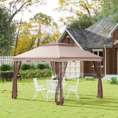  Outsunny 11' X 11' Pop Up Gazebo Outdoor Canopy Shelter With 2-Tier Soft Top, And Removable Zipper Netting, Event Tent With Large Shade, And Storage Bag For Patio, Backyard, Garden
