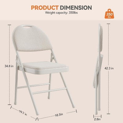  Folding Chairs 2 Pack. Metal Chair With Cushion, Non-Slip Feet Pads, Linen Party Chairs For Indoors And Outdoors Meeting And Dining Room