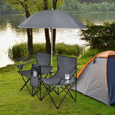  Portable Folding Picnic Double Chair W/Umbrella Table Cooler Beach Camping Turquoise\Black\Red\Gray