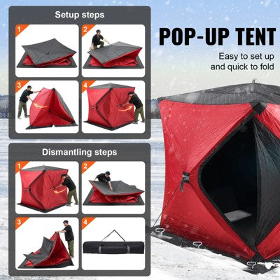  VEVOR Portable Ice Shelter, 3-4 Person Insulated Pop-Up Ice Fishing Tent, 35 Square Feet Fishable Area, Thermal Ice Shanty For Winter Fishing