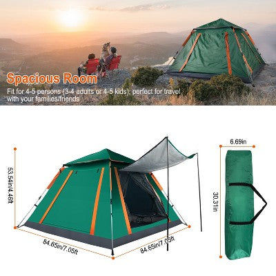  FURNIinspire Camping Tents Outdoor Tent Pop-Up Waterproof Camping Tent, Family Tents For Camping With Nets Windows, Green, 84.65"*84.65"*53.54"