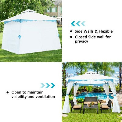  Costway 2 Tier 10'x10' Patio Gazebo Canopy Tent Steel Frame Shelter Awning W/Side Walls