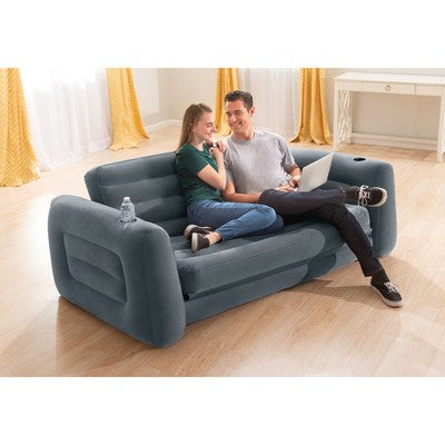  Intex Queen Size Inflatable Pull-Out Sofa Bed Sleep Away Futon Couch, Dark Gray
