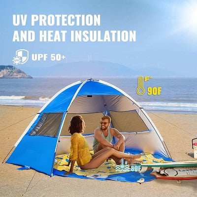  Boersma Beach Tent – UPF 50+ Sun Protection, Fits 4 People. Portable, Easy To Set Up, Perfect For Beach Days, Picnics, And Outdoor Shade.
