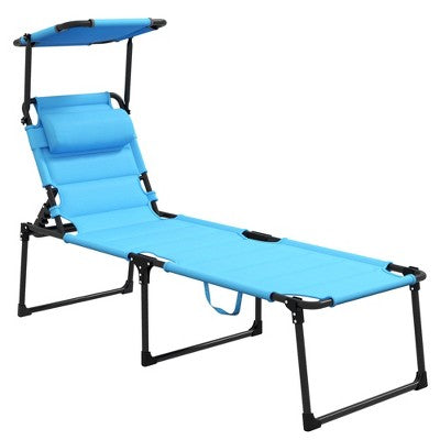  PAGED Outdoor Lounge Chair With Awning Camping Chair With Pillow Headrest For Camping, Beach, Party, Picnics, Lawn