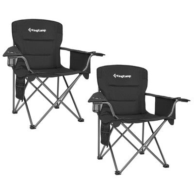  KingCamp Padded Folding Lounge Chairs With Built-In Cupholder, Insulated Cooler Sleeve, And Side Storage Pocket For Indoor & Outdoors