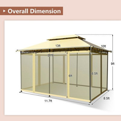  Costway 2-Tier 10'x13' Steel Gazebo Canopy Tent Shelter Patio Garden Outdoor Netting