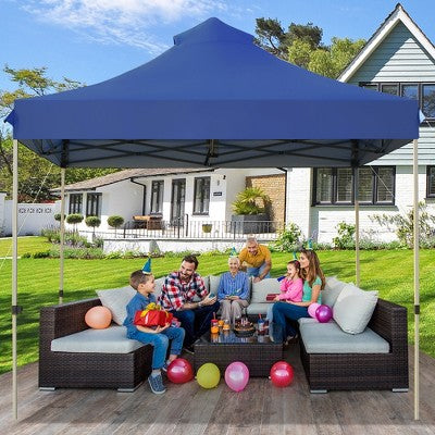 Costway 10' X 10' Portable Pop Up Canopy Event Party Tent Adjustable W/Roller Bag White/Blue/Grey