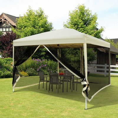  Outsunny 10' X 10' Pop Up Canopy Tent With Breathable Mesh Sidewalls, Easy Height Adjustable, Easy Transport Carrying Bag For Backyard Garden Patio